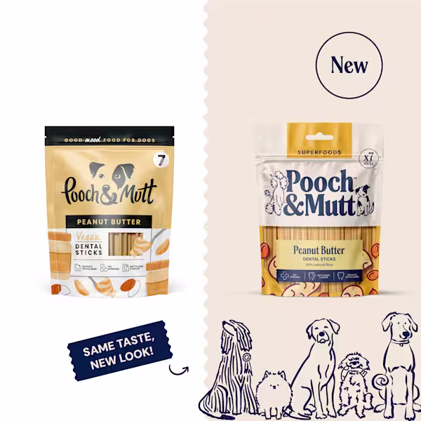 P&M NEW vs OLD DENTAL STICKS SUPERFOODS PEANUT BUTTER